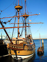 This scale reporduction of the Mayflower was sailed from England to Plymouth in 1957.